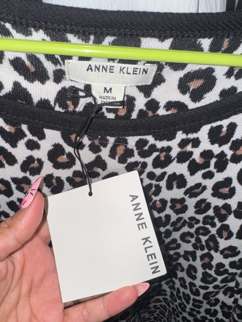 Anne Klein Ivory and Black Leopard Print Knit Top